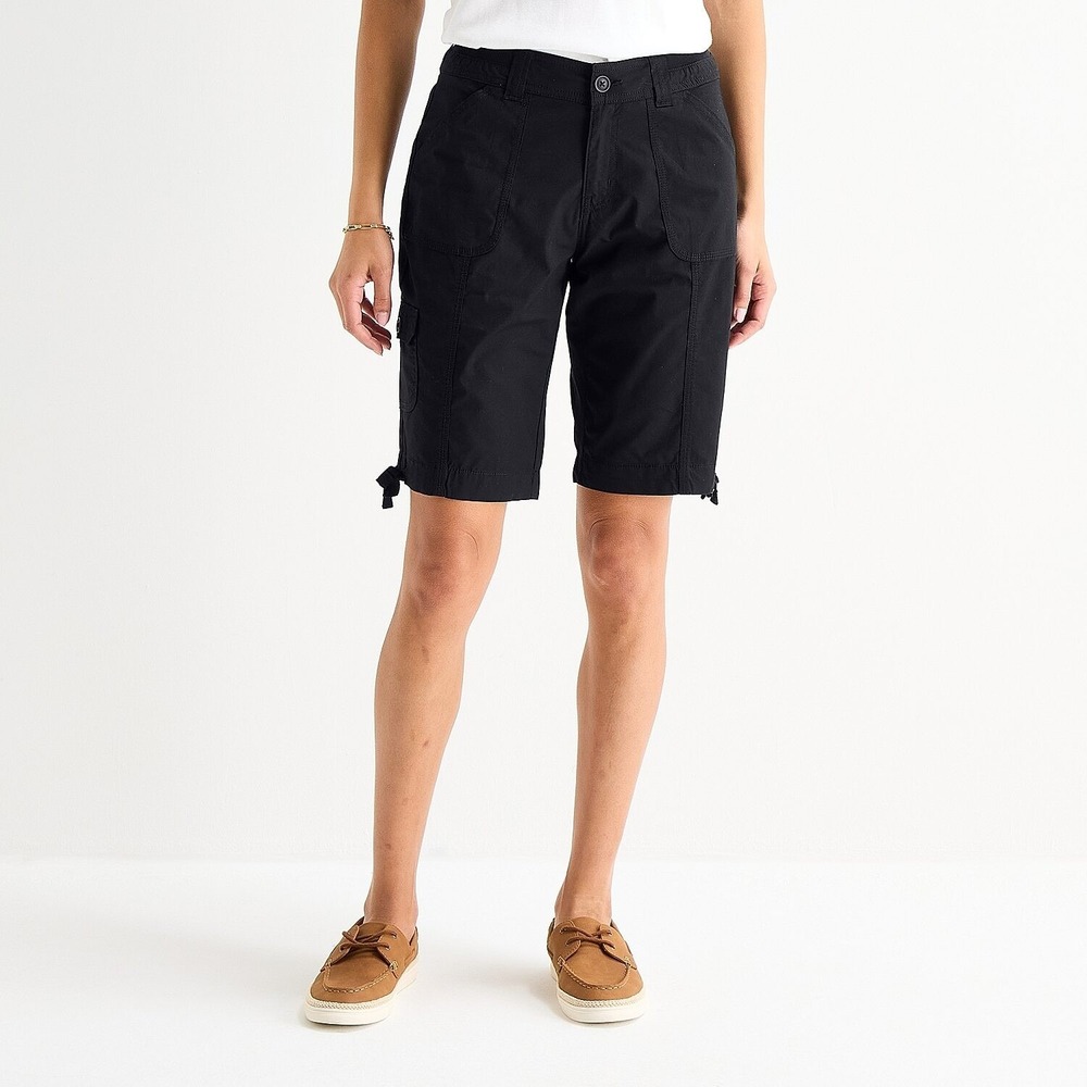 MSRP $34 St. John's Bay Women's 14 Black 11" Mid Rise Bermuda Shorts